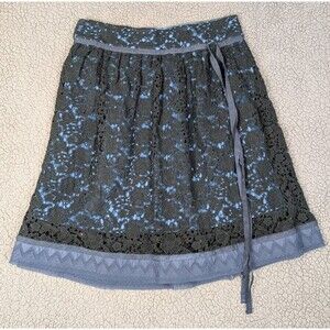 Sundance Black Eyelet Lace Knee Length Skirt Size 12 Cotton Side Zip Blue Under